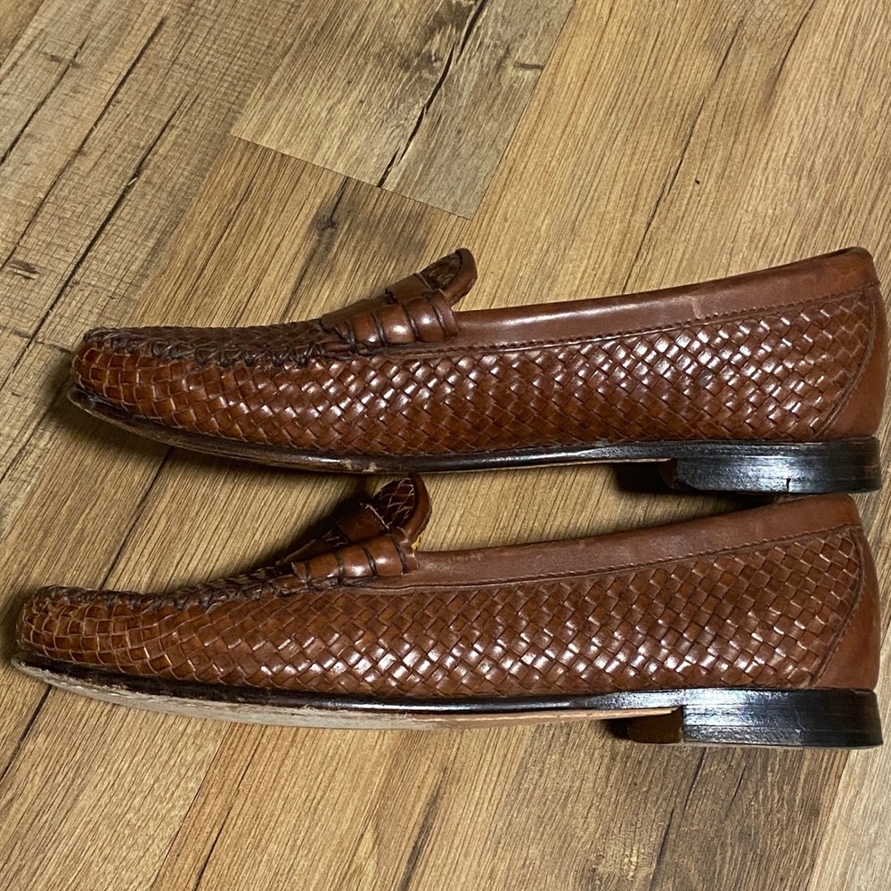 Allen Edmonds Mens Woven Leather Penny Loafers Brown Size 8.5B Made in USA 81067 - Picture 5 of 8